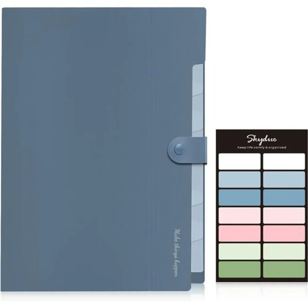 Expanding File Organizer with 8 Pockets, Accordion File Folders with Labels,Blue